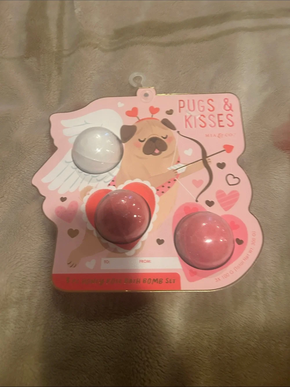Pugs & Kisses Bath Bomb Set - Pink & White